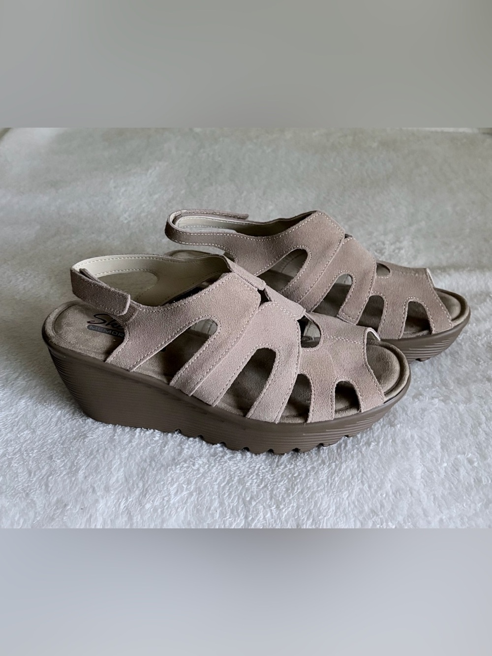 Skechers Women's Taupe Suede Platform Slingback Sandals